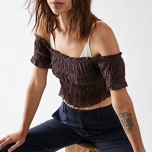 Free People Fp One Cheri Top Smocked Cropped Brown New L
